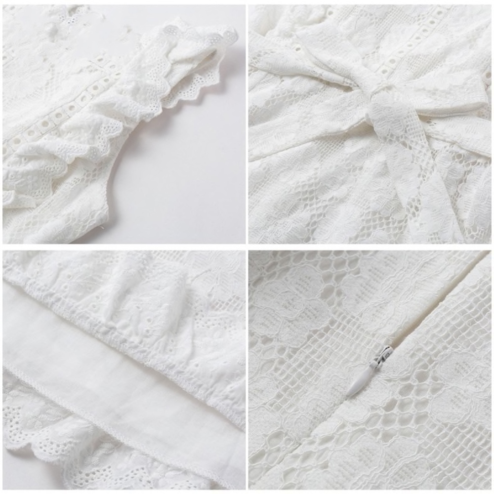 Eyelet White Belted Fit and Flared Mini Dress - Picture 6 of 8